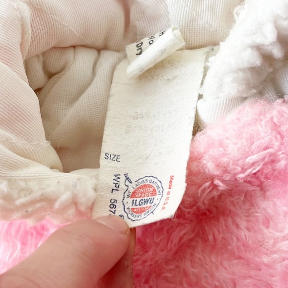 VINTAGE Pink Fuzzy Hooded Onesie with Teddy Bear - Picture 8 of 11